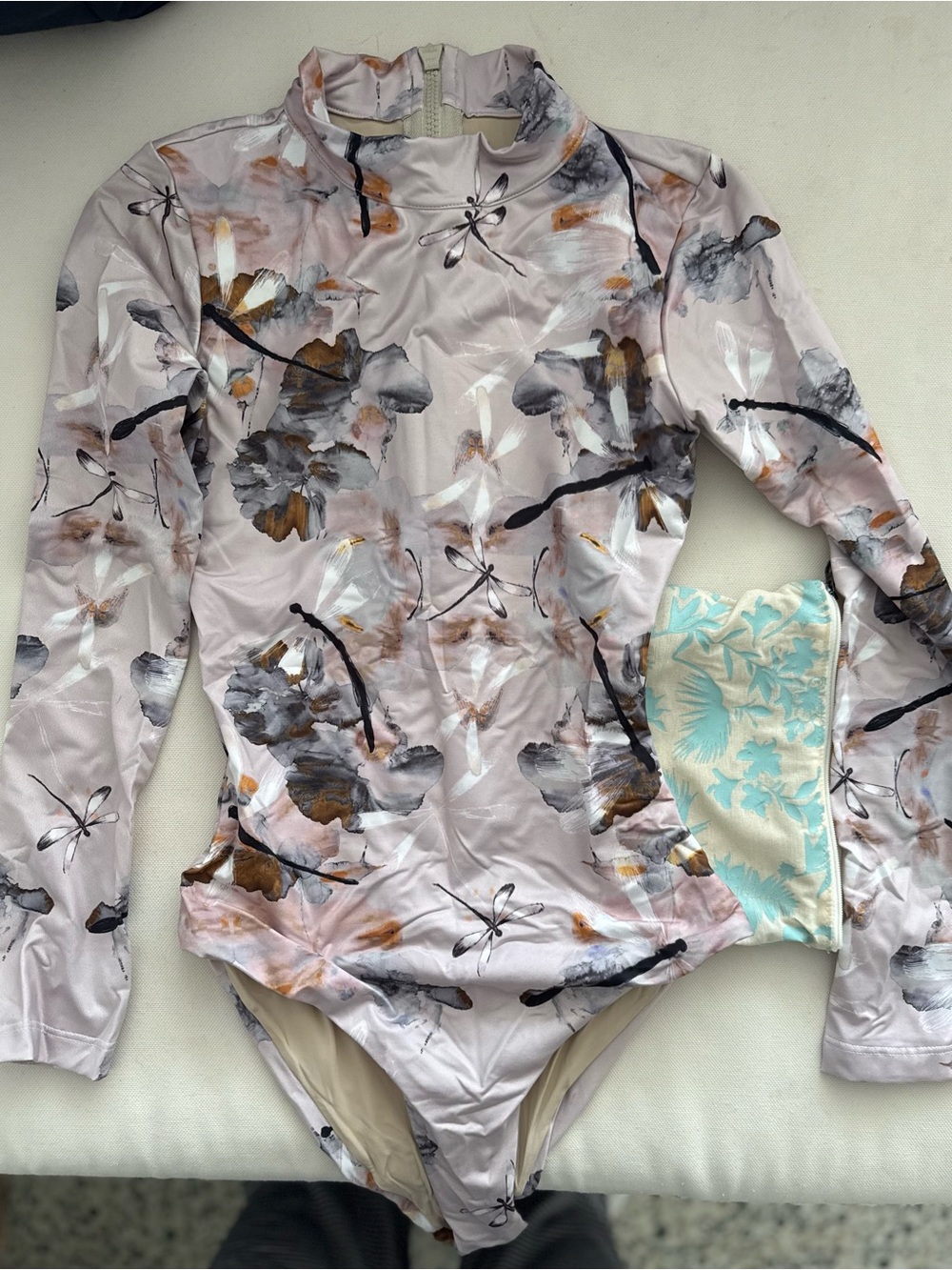 Long-Sleeve One-Piece Swimsuit in Floral Blush